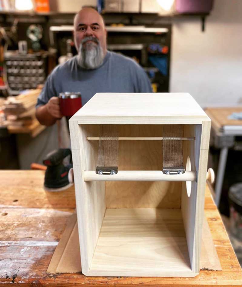 A cajon under construction by Day Drums, USA.