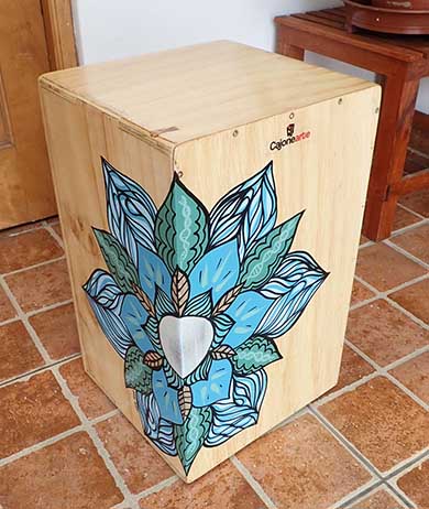 A hand-painted plywood cajon made in Peru by Cajonearte